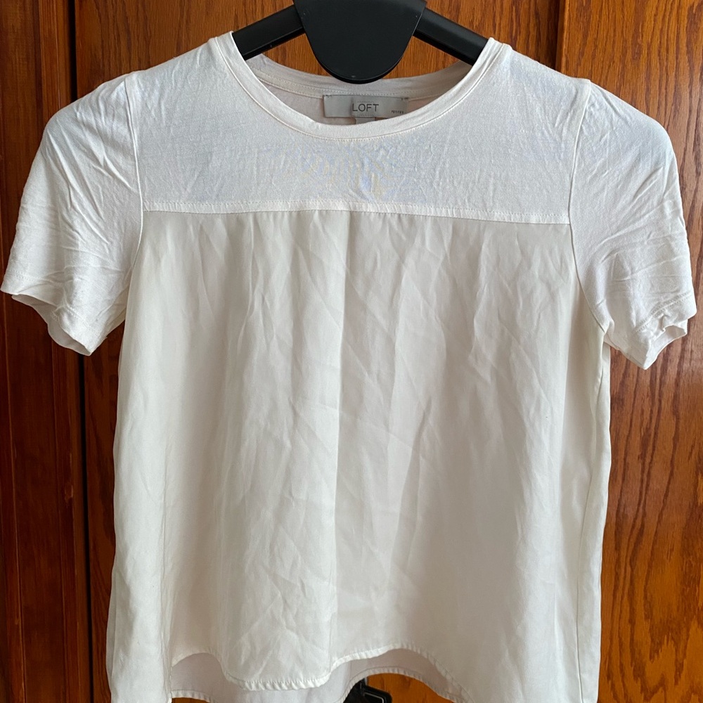 LOFT Cream Short Sleeve Blouse